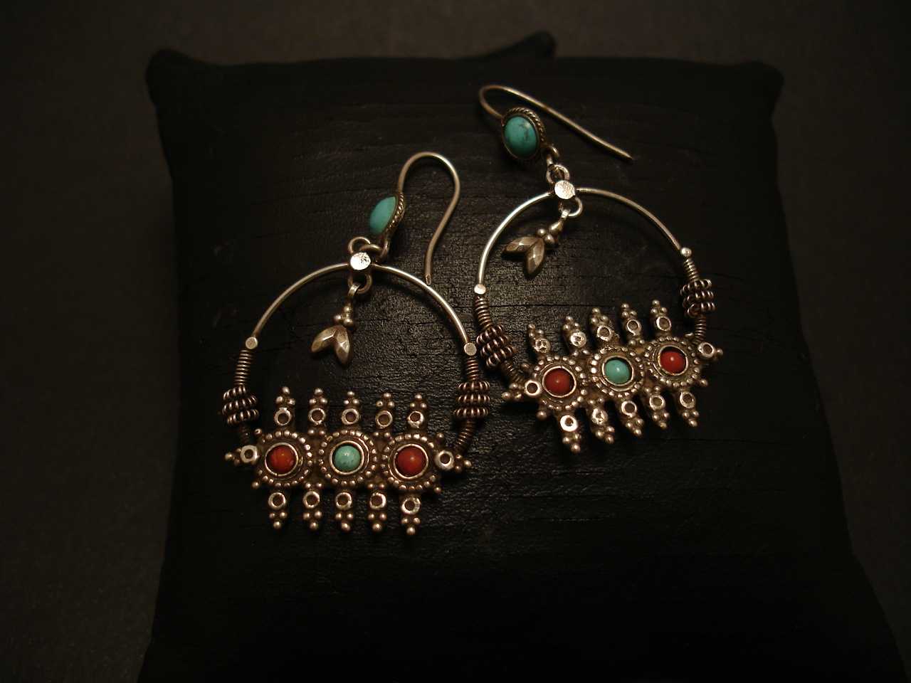 Rajasthani Festive Design, Silver & Turquoise Earrings Christopher