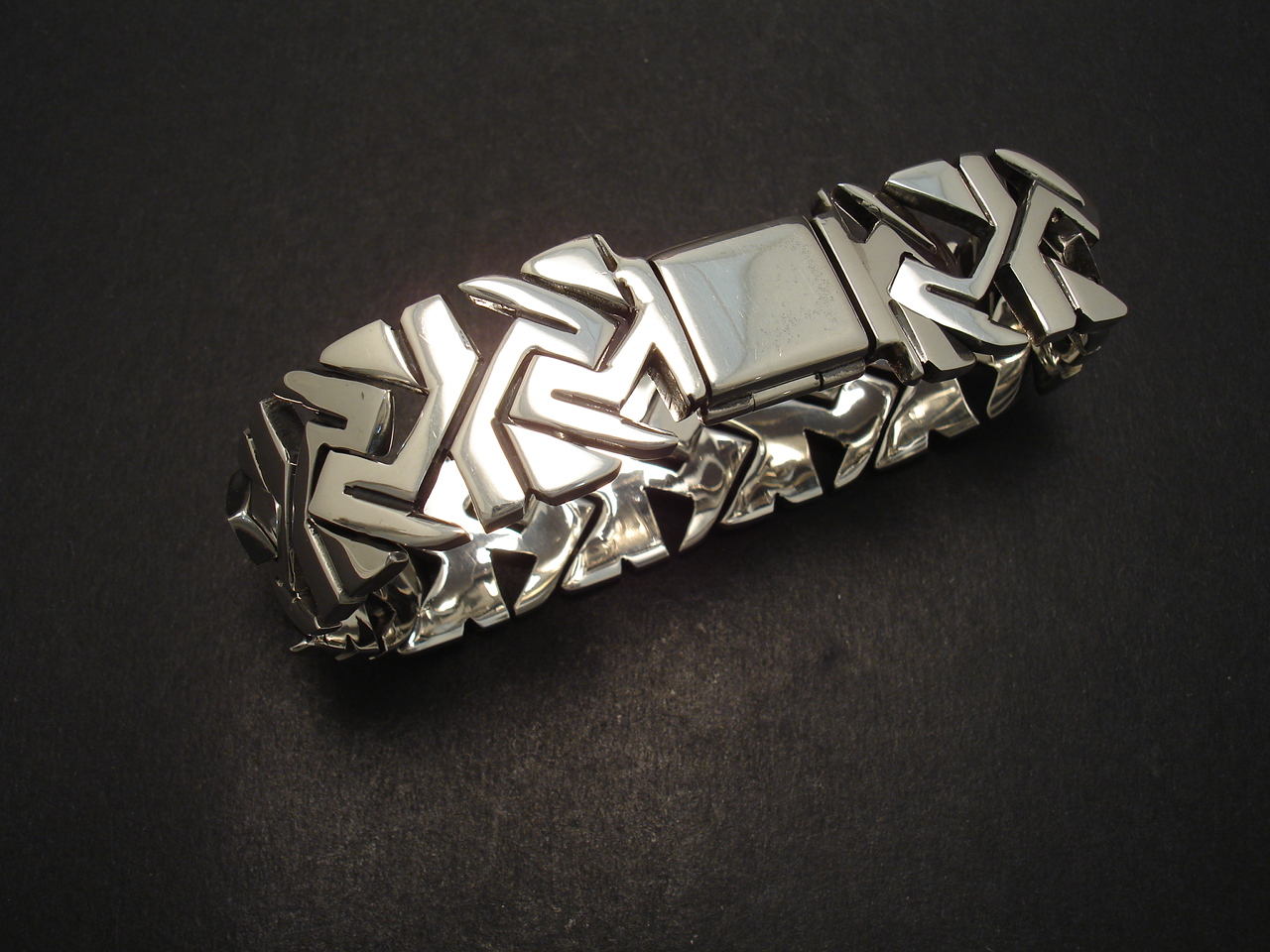 SOLD. Geometric Solid Sterling Silver Bracelet Christopher William Sydney Australia Antique