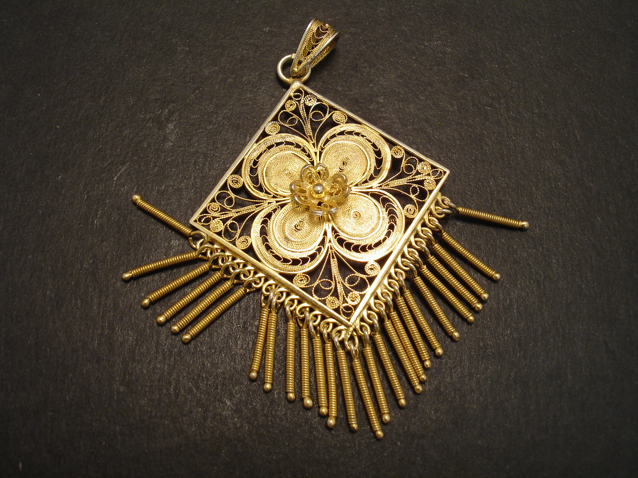ON HOLD. Filigree Antique Gold Gilt Silver Pendant Christopher