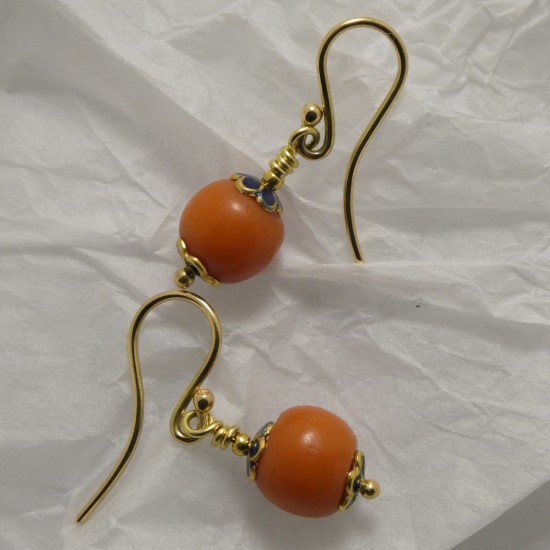 enamel-coral-18ctgold-earrings-90498