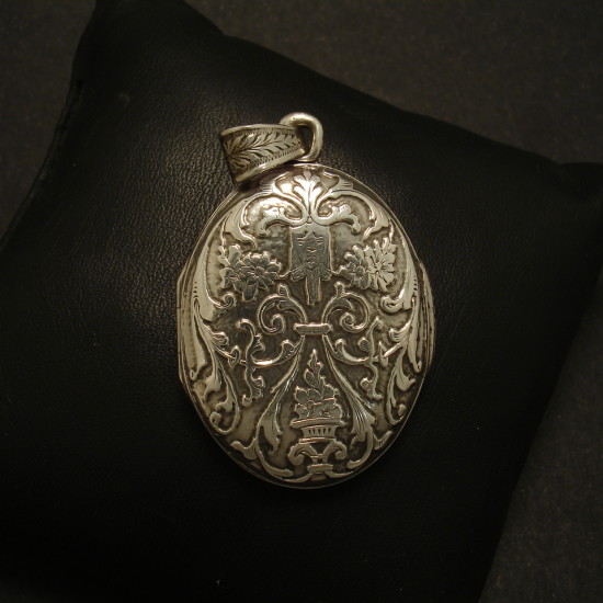 French Locket, Antique Silver, Embossed & Engraved - Christopher ...