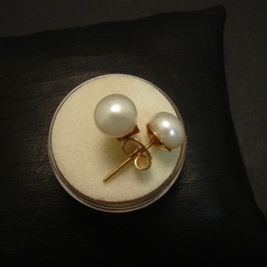 8mm Pearls cupped in 9ct Gold Ear Studs - Christopher William Sydney ...