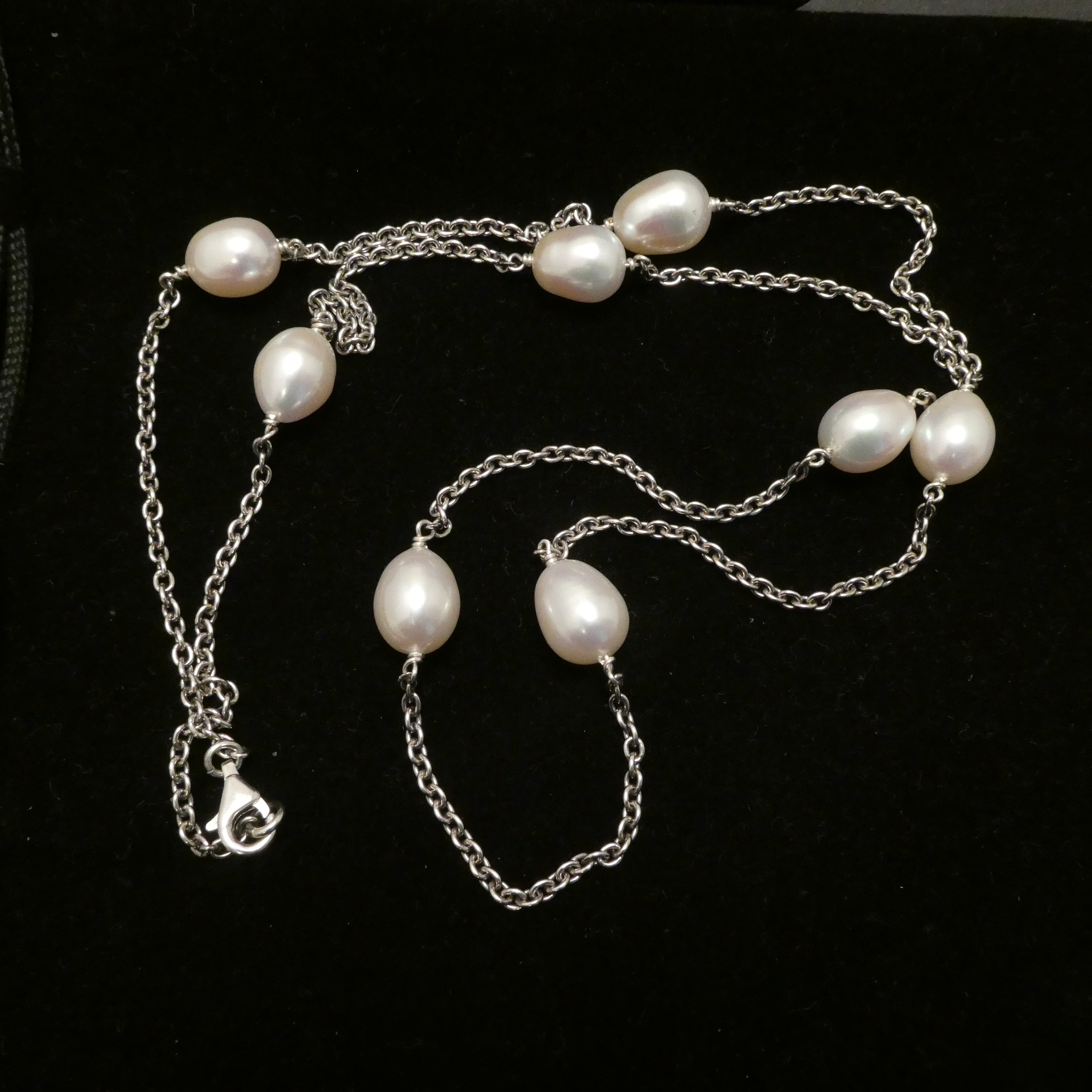 Eight 10mm Freshwater Pearls, Silver Chain Necklace Christopher