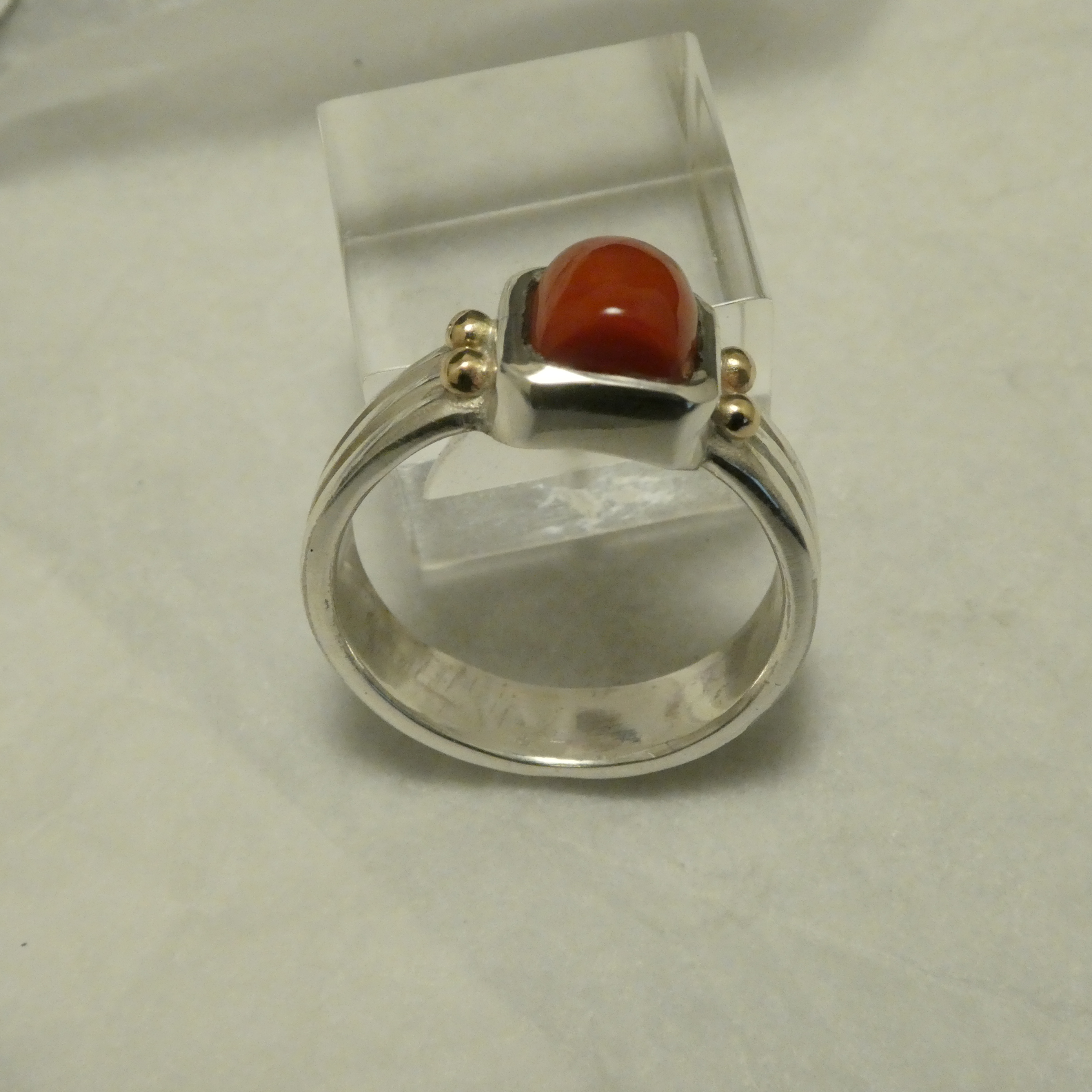 Red coral deals ring in silver